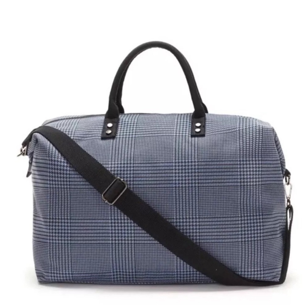 Lulu Dharma Blue Plaid Frasier Canvas Weekender Bag